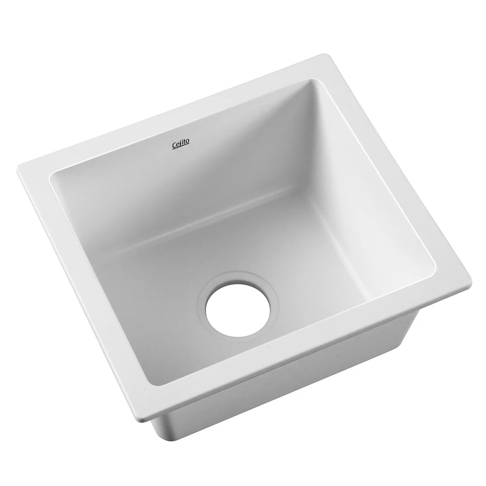 Stone Kitchen Sink 460x410Mm Granite Under/Top mount Basin Bowl Laundry White - Nurns
