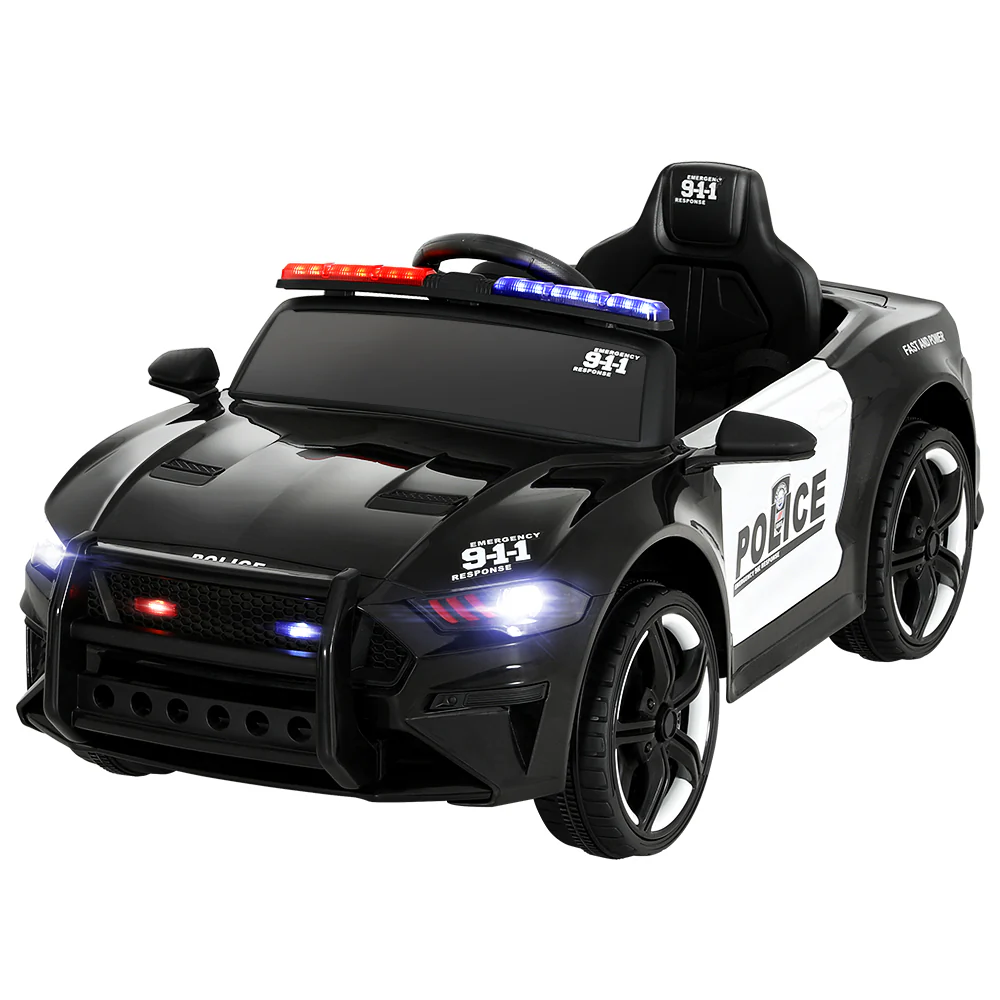 Kids Ride On Car Electric Patrol Police Cars Battery Powered Toys 12V - Black - Nurns