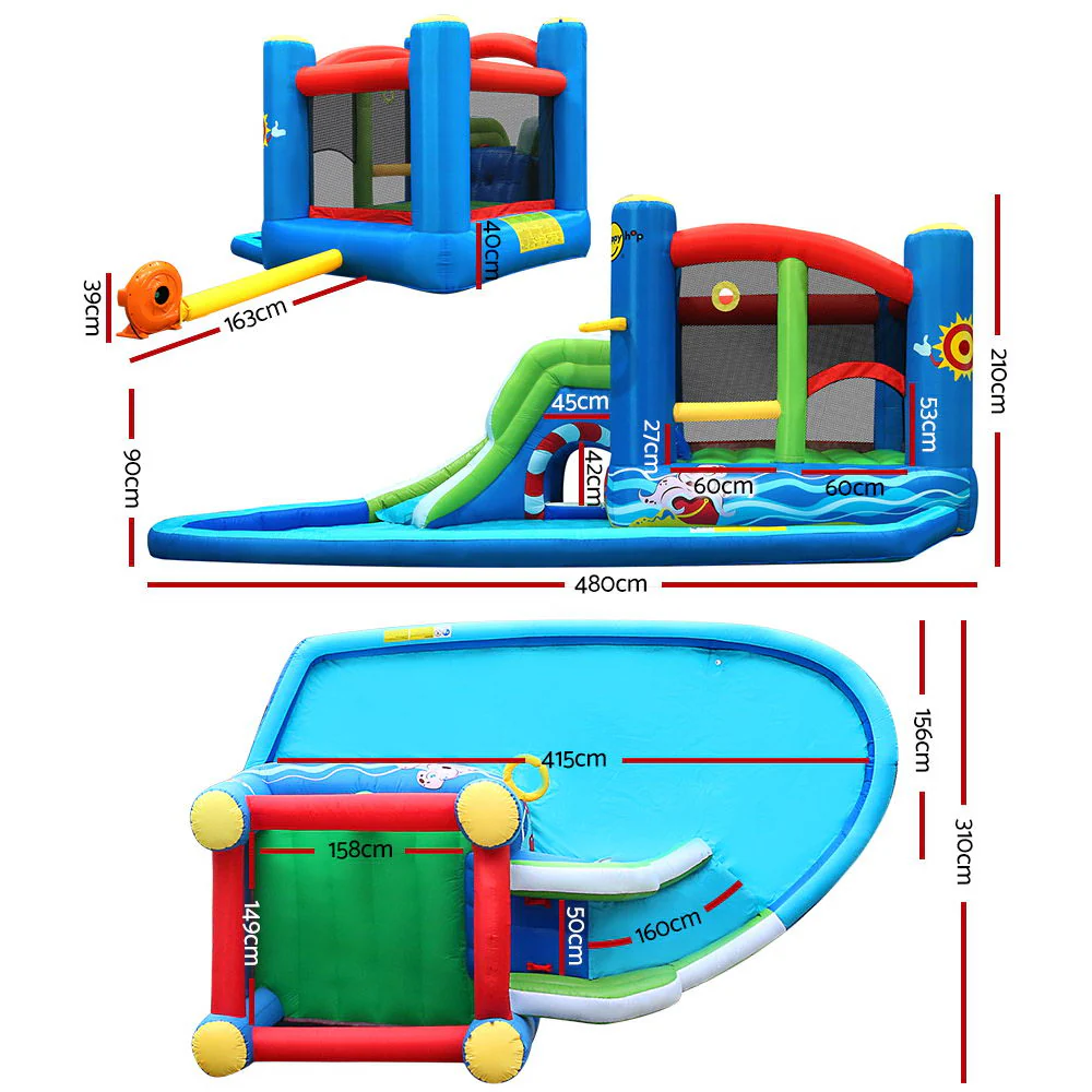 Happy Hop Inflatable Water Slide Jumping Trampoline Castle Bouncer Toy Splash - Nurns