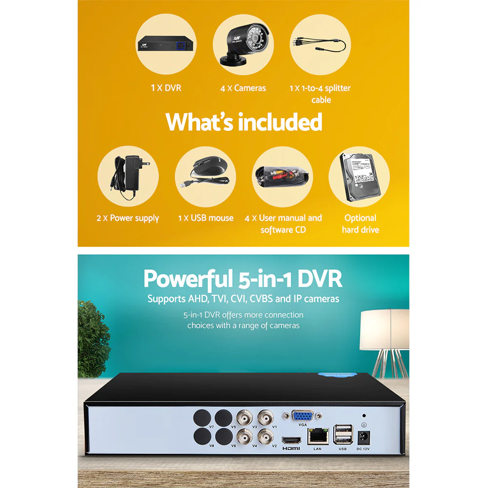 CCTV Security System 4CH DVR 4 Cameras 2TB Hard Drive - Nurns