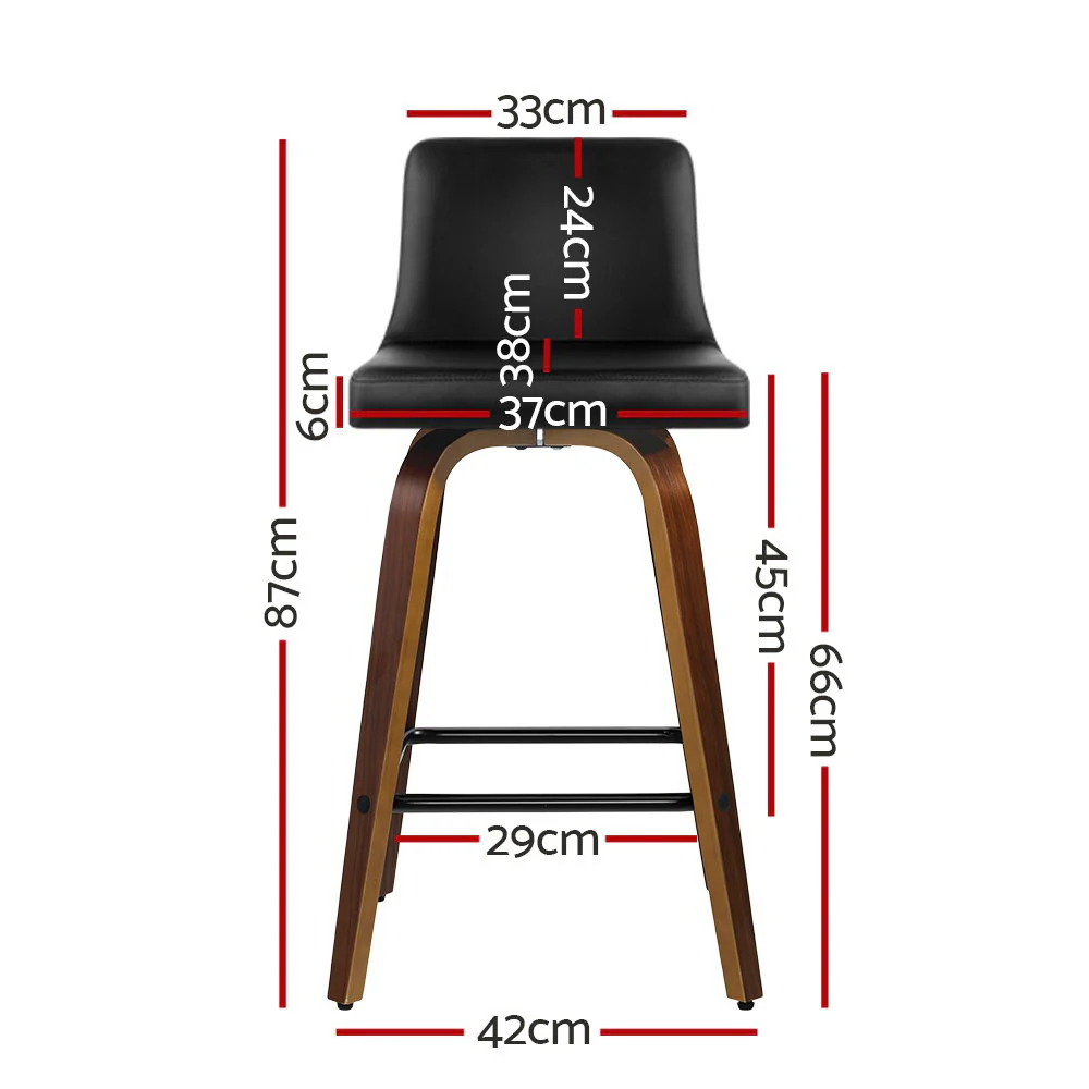 Set of 2 Florina Wooden PU Leather Bar Stool Wood Legs - Black & Brown - Nurns