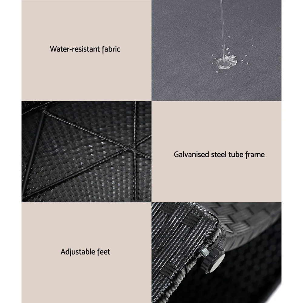 Tadcaster Outdoor Lounge Setting Sofa Patio Furniture Wicker Garden Rattan Set Day Bed - Black - Nurns