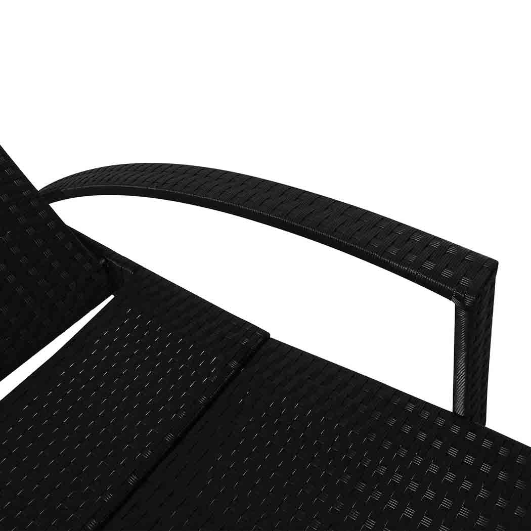 Simon Set of 2 Outdoor Sun Lounger Furniture Wicker Lounge Garden Patio Bed Pool Beige Cushion - Black - Nurns