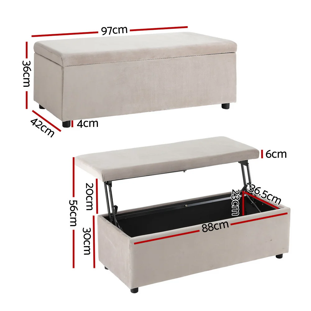 Storage Ottoman Blanket Box Table 97cm Velvet - Taupe - Nurns