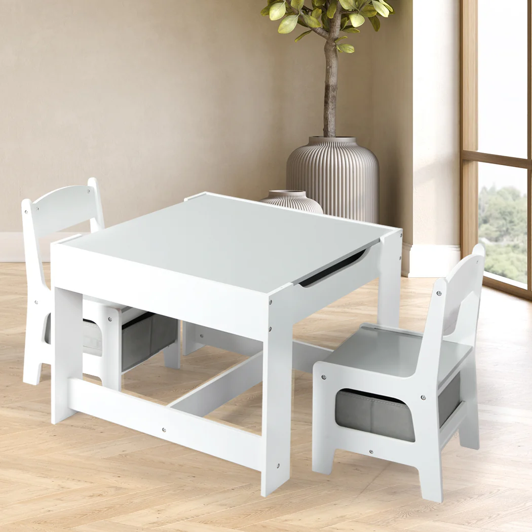 Poppy 3-Piece Kids Table & Chairs Set - White & Grey - Nurns