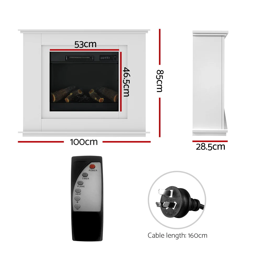 Electric Fireplace Fire Heater 2000W - White - Nurns