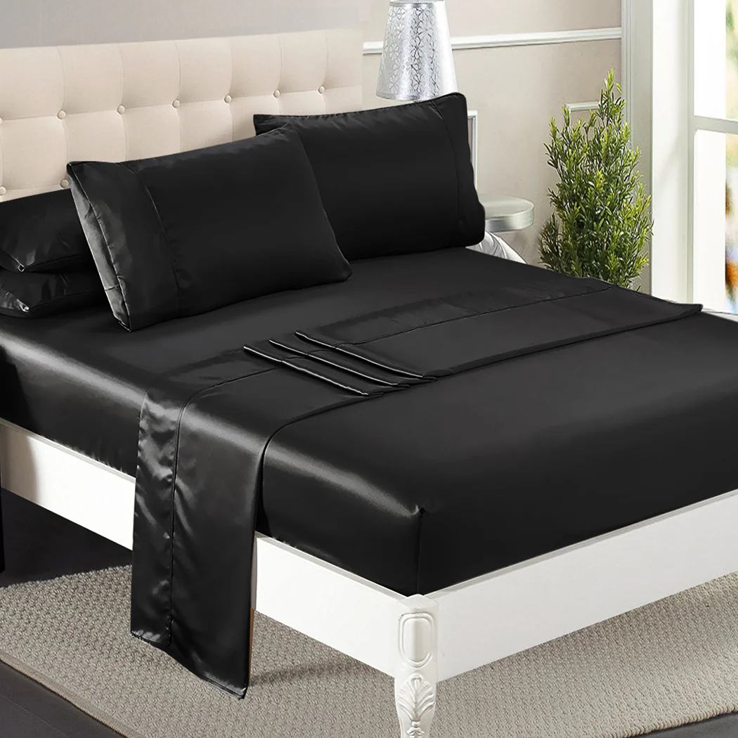 Double Dreamz Silky Satin Sheets Fitted Black - Nurns