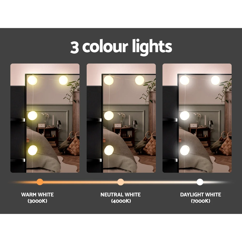 Dressing Table LED Makeup Mirror Stool Set 10 Bulbs Vanity Desk Black - Nurns
