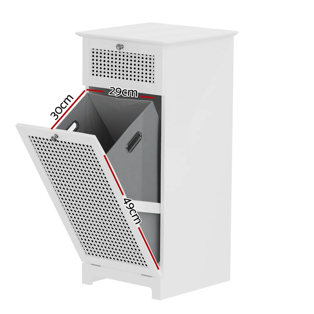 Laundry Hamper Cabinet Bathroom Storage White Rattan Clothes Basket - Nurns