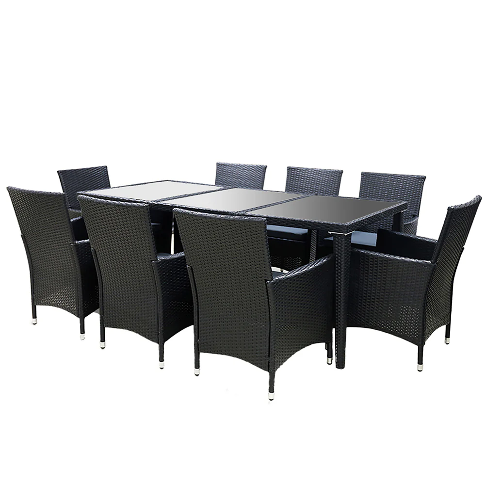 Corbridge 8-Seater Outdoor Furniture Setting 9-Piece Dining Set - Black - Nurns