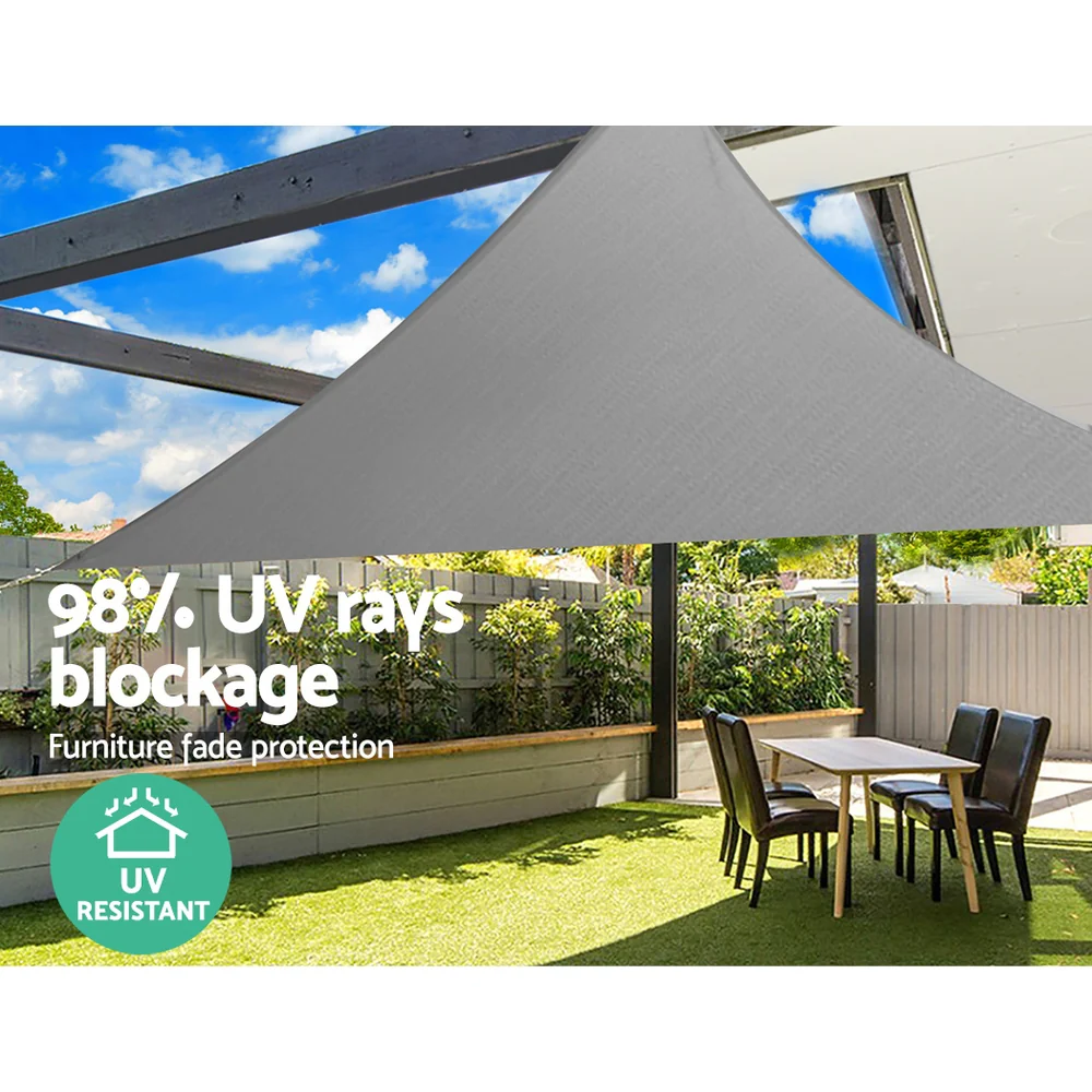 Instahut Shade Sail 3x3x4.3m Triangle 280GSM 98% Grey Shade Cloth - Nurns