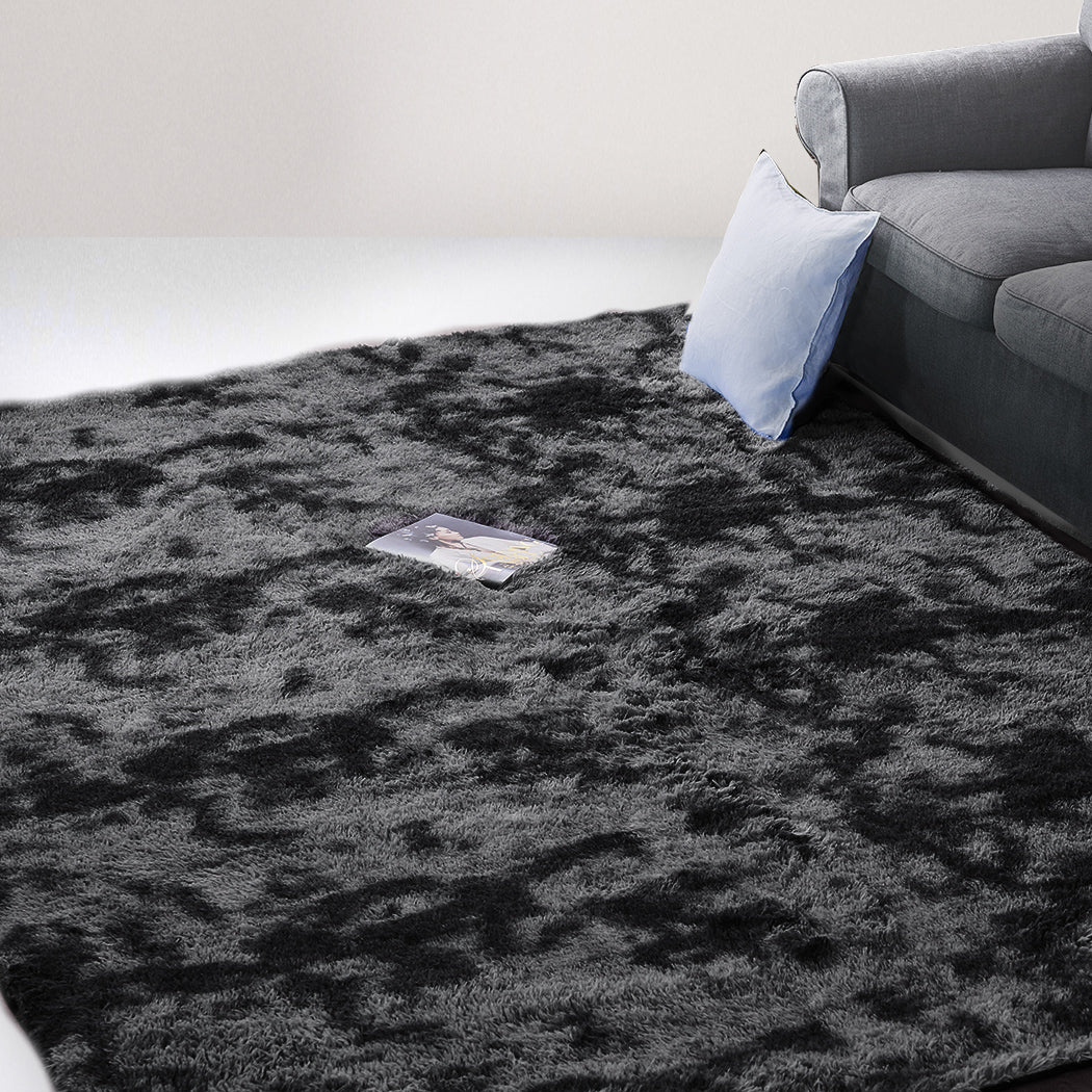 Caden 160x230 Floor Rug Shaggy Soft Large Area Rugs Tie-Dyed - Black - Nurns