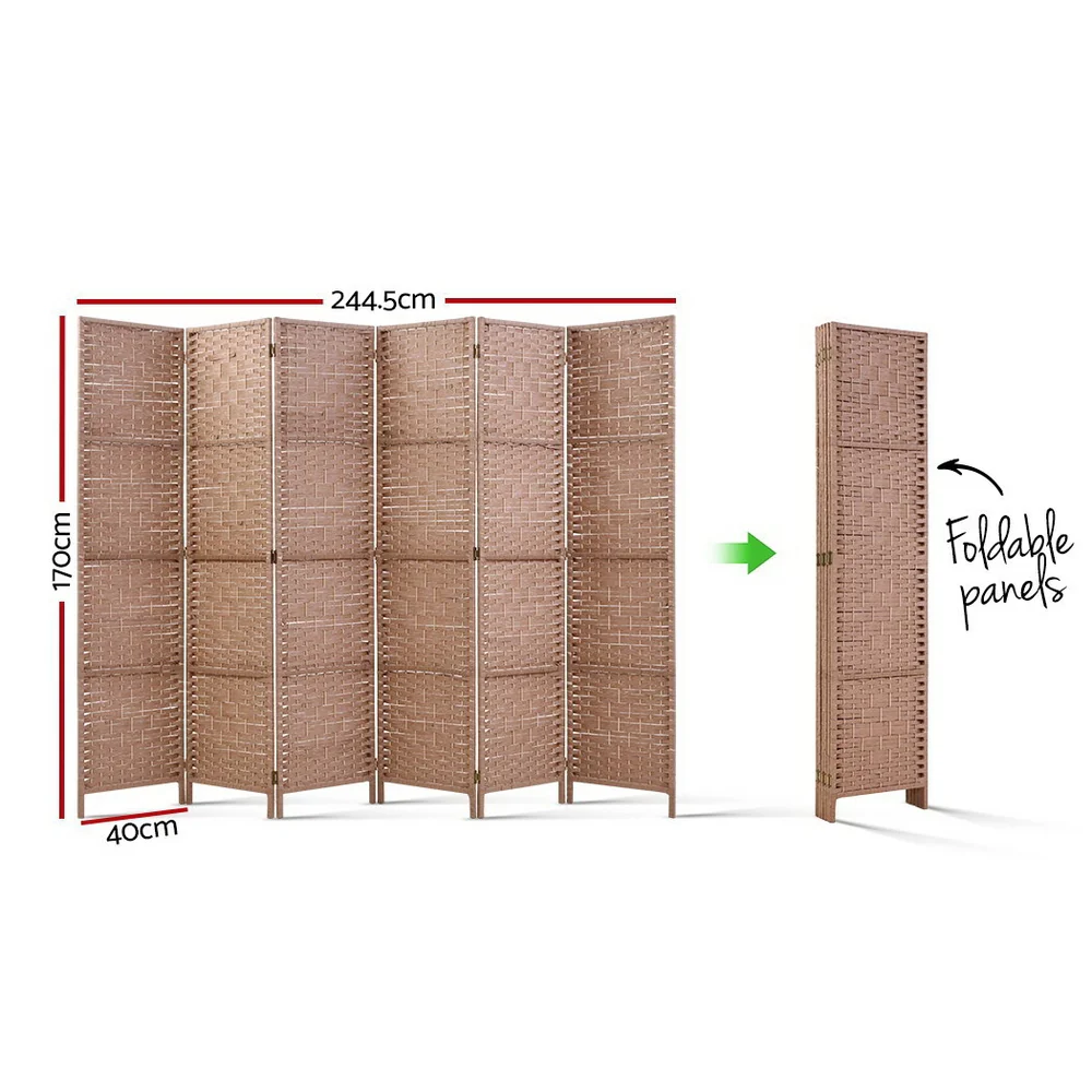 6 Panel Room Divider Screen 245x170cm Woven - Natural - Nurns
