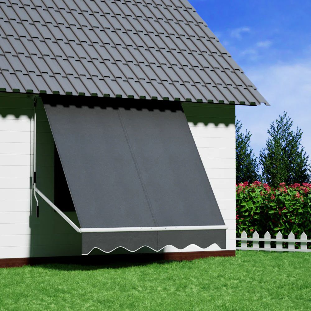 Instahut Retractable Fixed Pivot Arm Window Awning Outdoor Blinds 2.1x2.1M Grey - Nurns