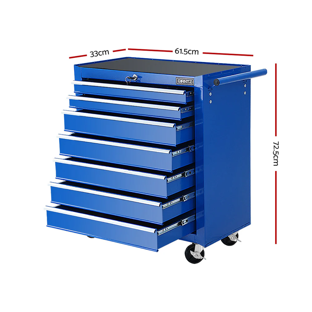 Tool Chest and Trolley Box Cabinet 7 Drawers Cart Garage Storage Blue - Nurns