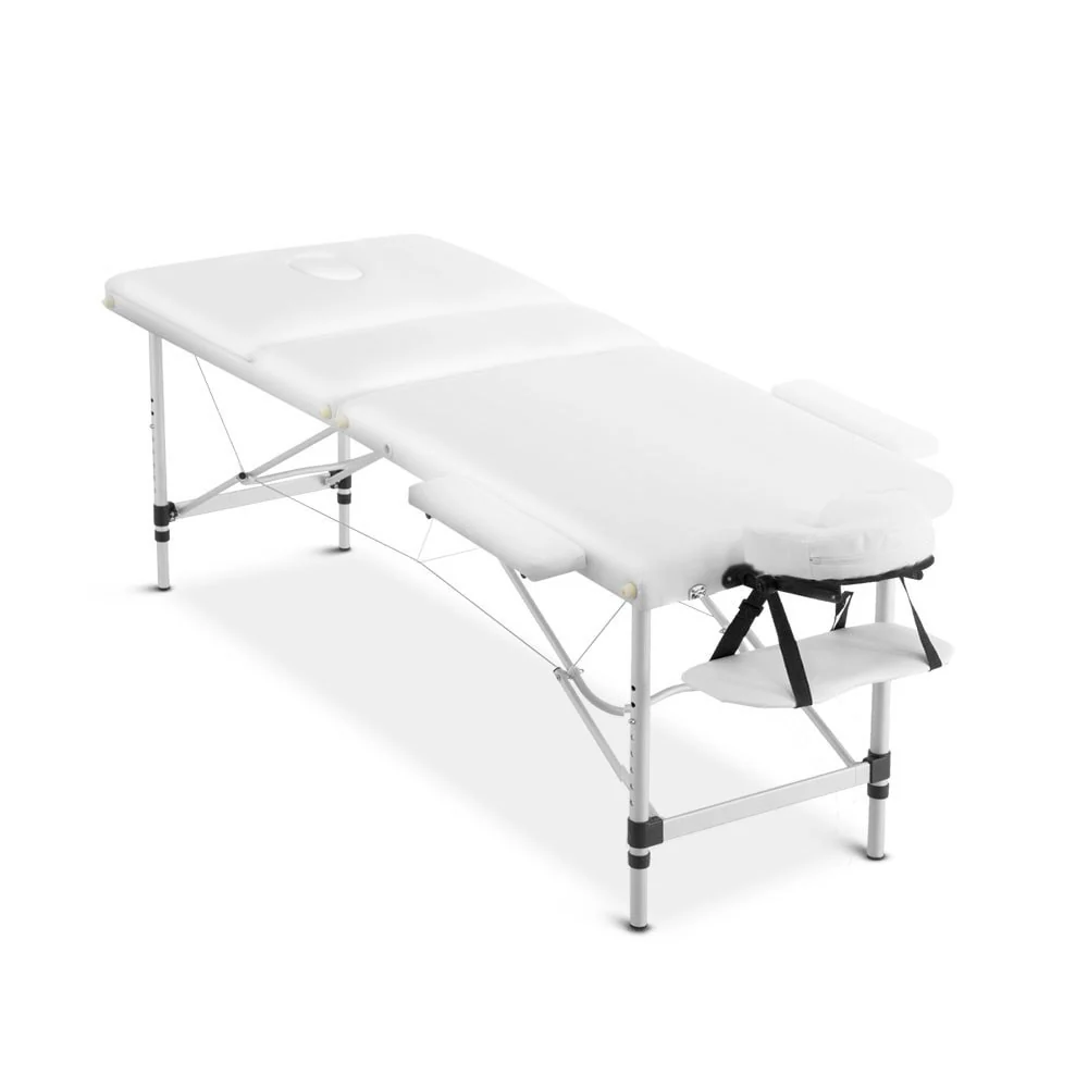 Massage Table 75cm 3 Fold Aluminium Beauty Bed Portable Therapy White - Nurns