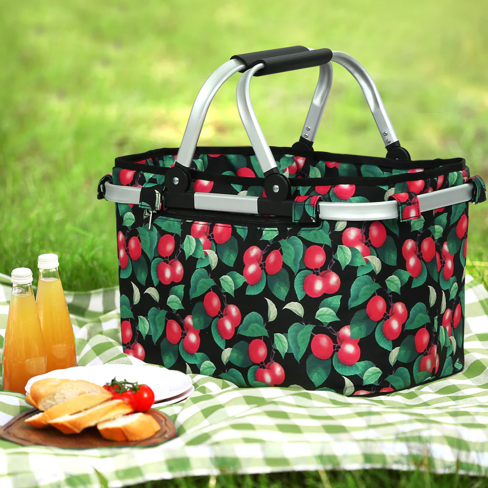 Picnic Bag Basket Folding Large Hamper Camping Hiking Insulated - Nurns