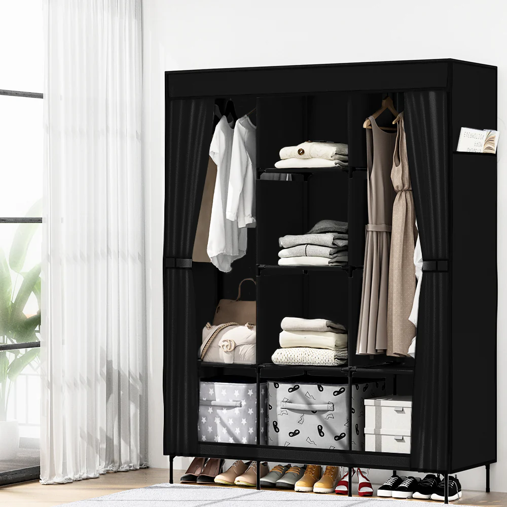 Large Portable Clothes Closet Wardrobe with Shelf Black - Nurns