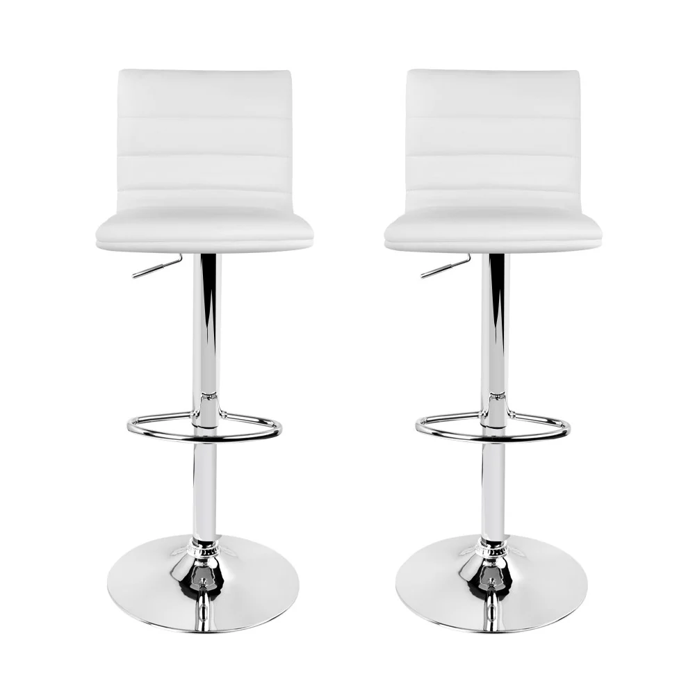 Set of 2 Amaliada PU Leather Bar Stools Padded Line Style - White - Nurns