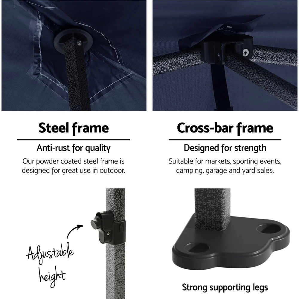 Instahut Gazebo Pop Up Marquee 3x3m Folding Tent Wedding Outdoor Camping Canopy Gazebos Shade Navy - Nurns