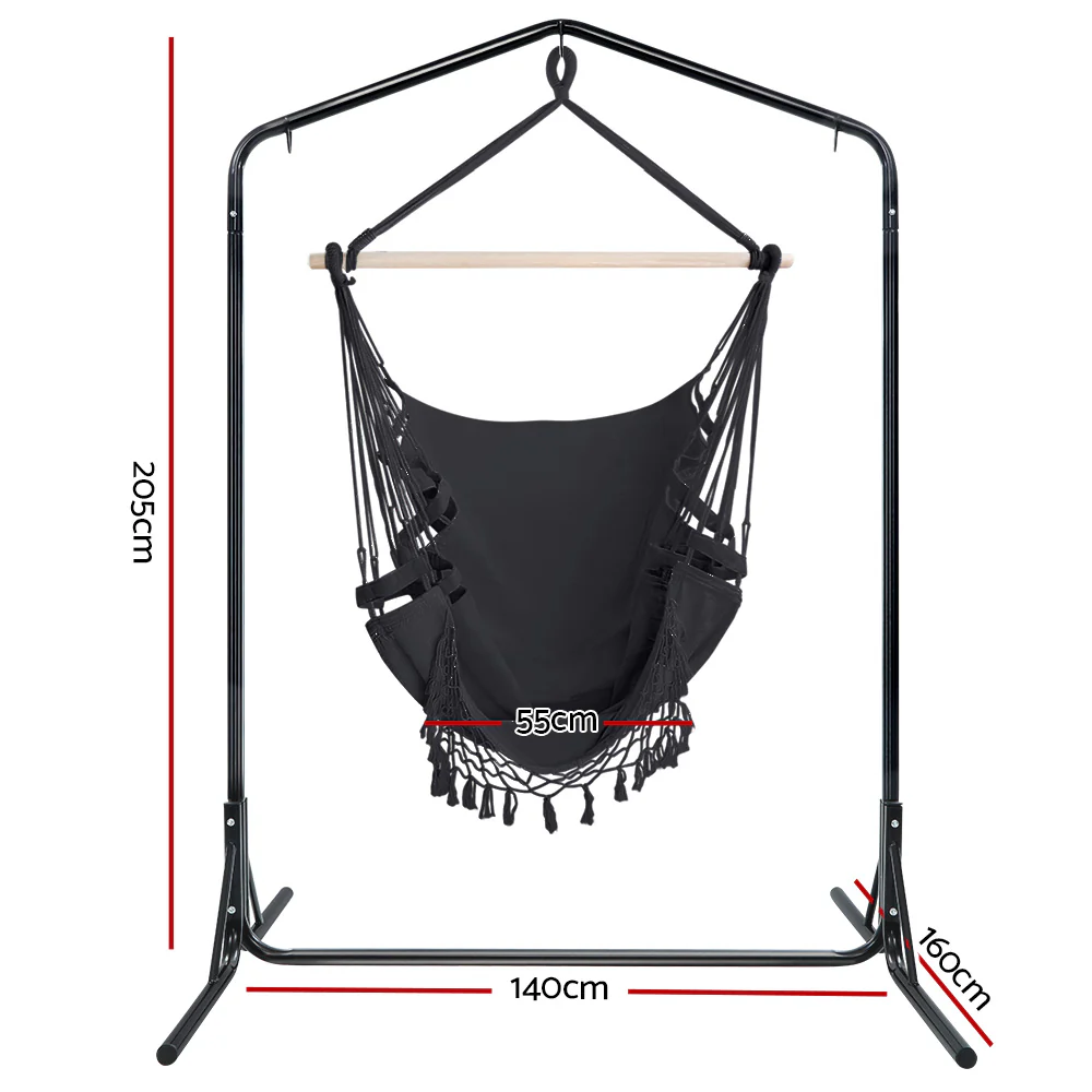 Outdoor Hammock Chair with Stand Tassel Hanging Rope Hammocks - Grey - Nurns