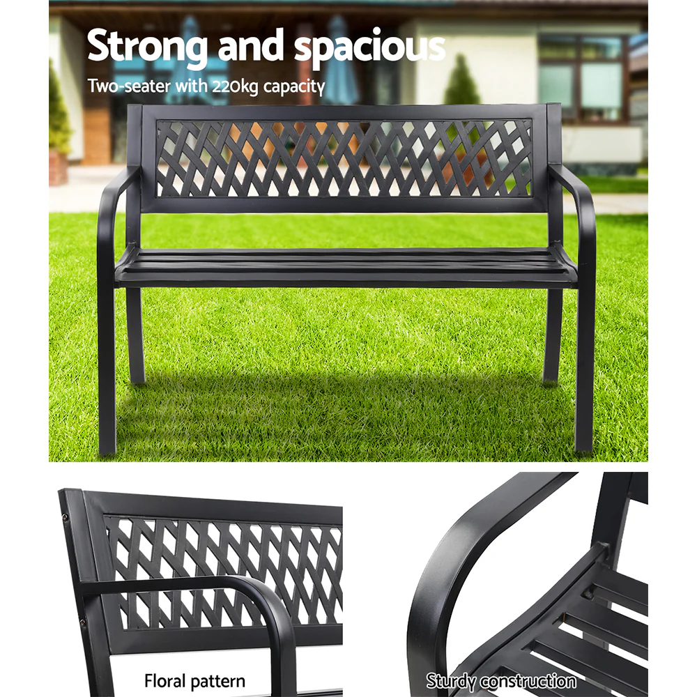Calliope Steel Modern Garden Bench - Black - Nurns