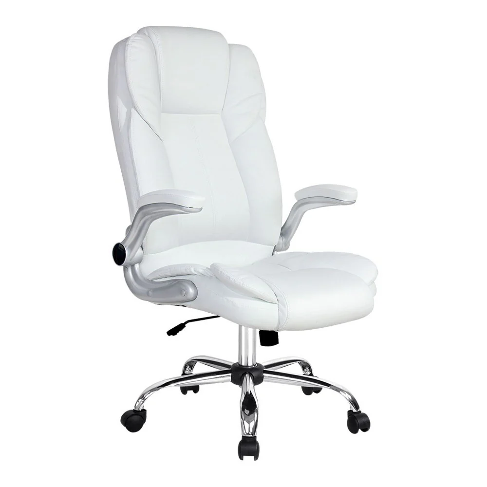 Artiss Executive Office Chair Leather Tilt White - Nurns