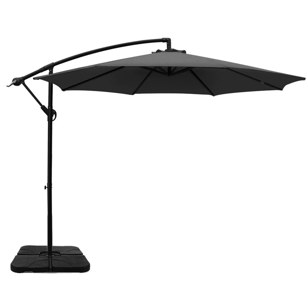 Instahut 3m Umbrella w/Base Outdoor Cantilever Beach Garden Patio Parasol Charcoal - Nurns