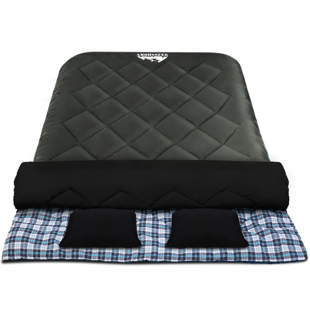 Sleeping Bag Double Pillow Thermal Camping Hiking Tent Grey - Nurns