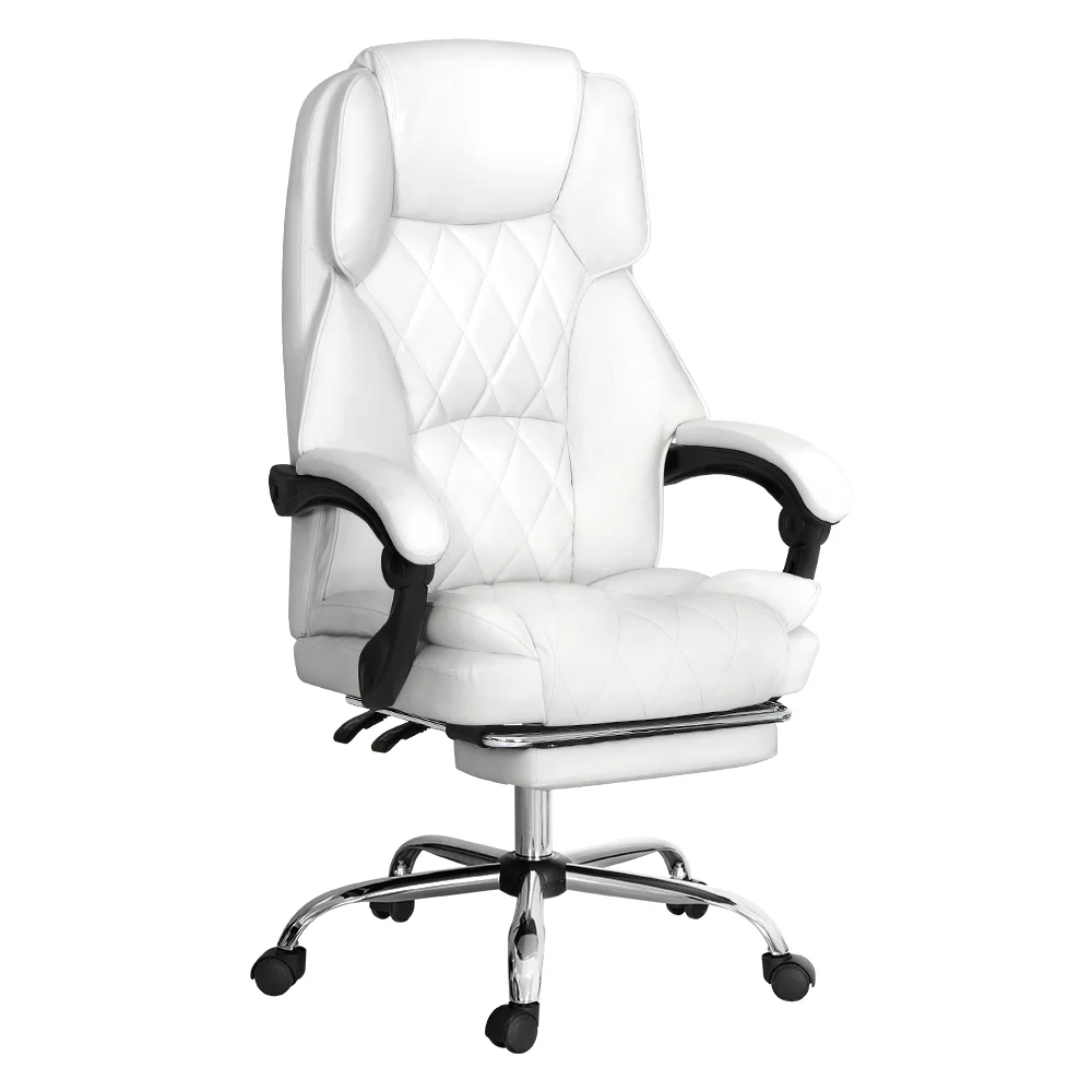 Artiss Executive Office Chair Leather Footrest White - Nurns