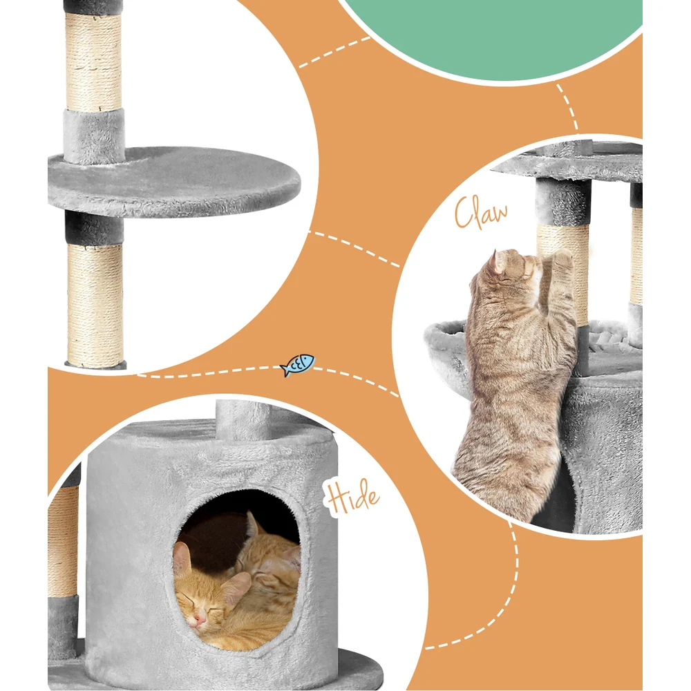 Cat Tree Tower Scratching Post Scratcher Wood Condo House Toys Bed 123cm - Grey - Nurns