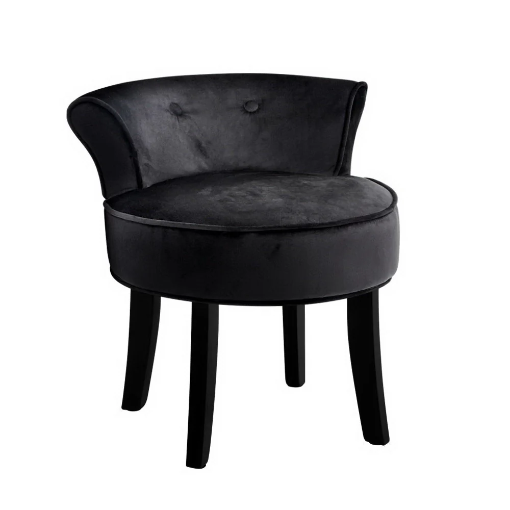 Velvet Vanity Stool Backrest Stools Dressing Table Chair Makeup Bedroom Black - Nurns