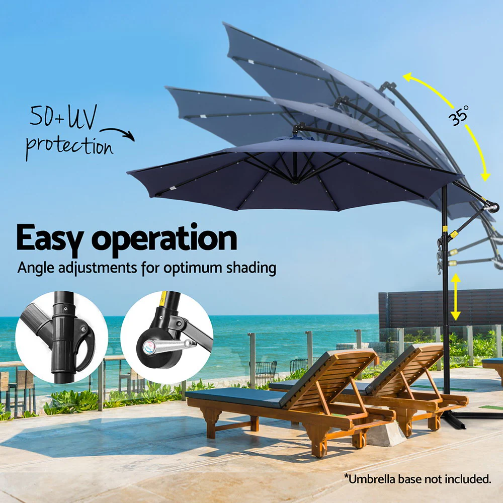 Instahut Outdoor Umbrella 3M Cantilever Beach LED Umbrellas Garden Shade Patio - Nurns