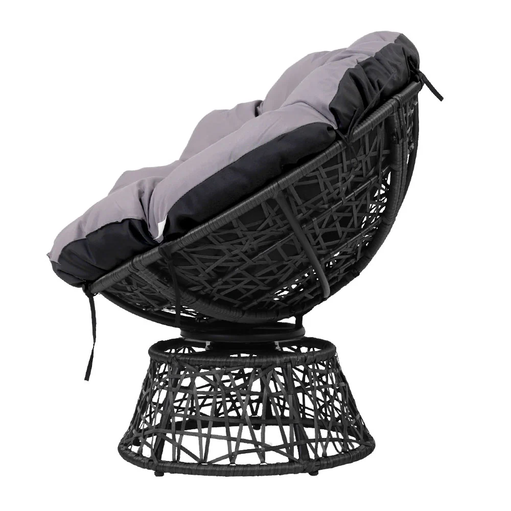 Outdoor Lounge Setting Papasan Chair Wicker Table Garden Furniture - Black - Nurns