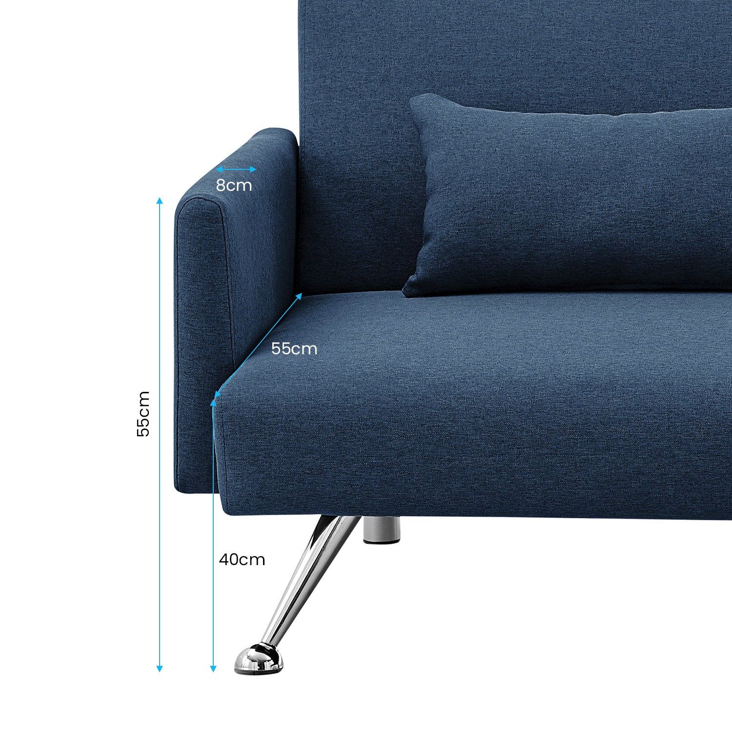 Merritt 3-Seater Chaise Sofa Bed with 3 Pillows - Blue - Nurns