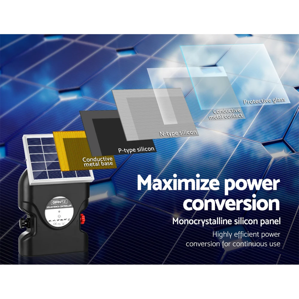 Giantz Electric Fence Energiser Solar Fencing Energizer Charger Farm Animal 15km 0.8J - Nurns