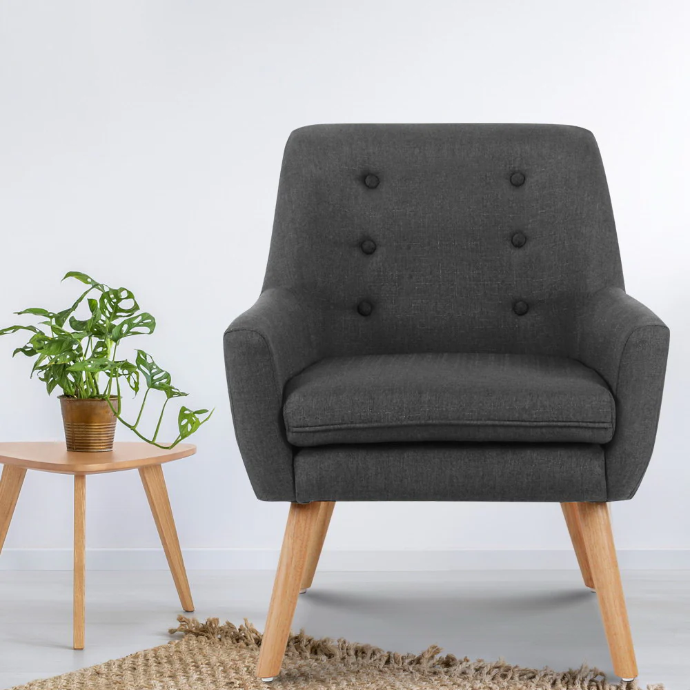 Audene Armchair Linen Fabric - Charcoal - Nurns