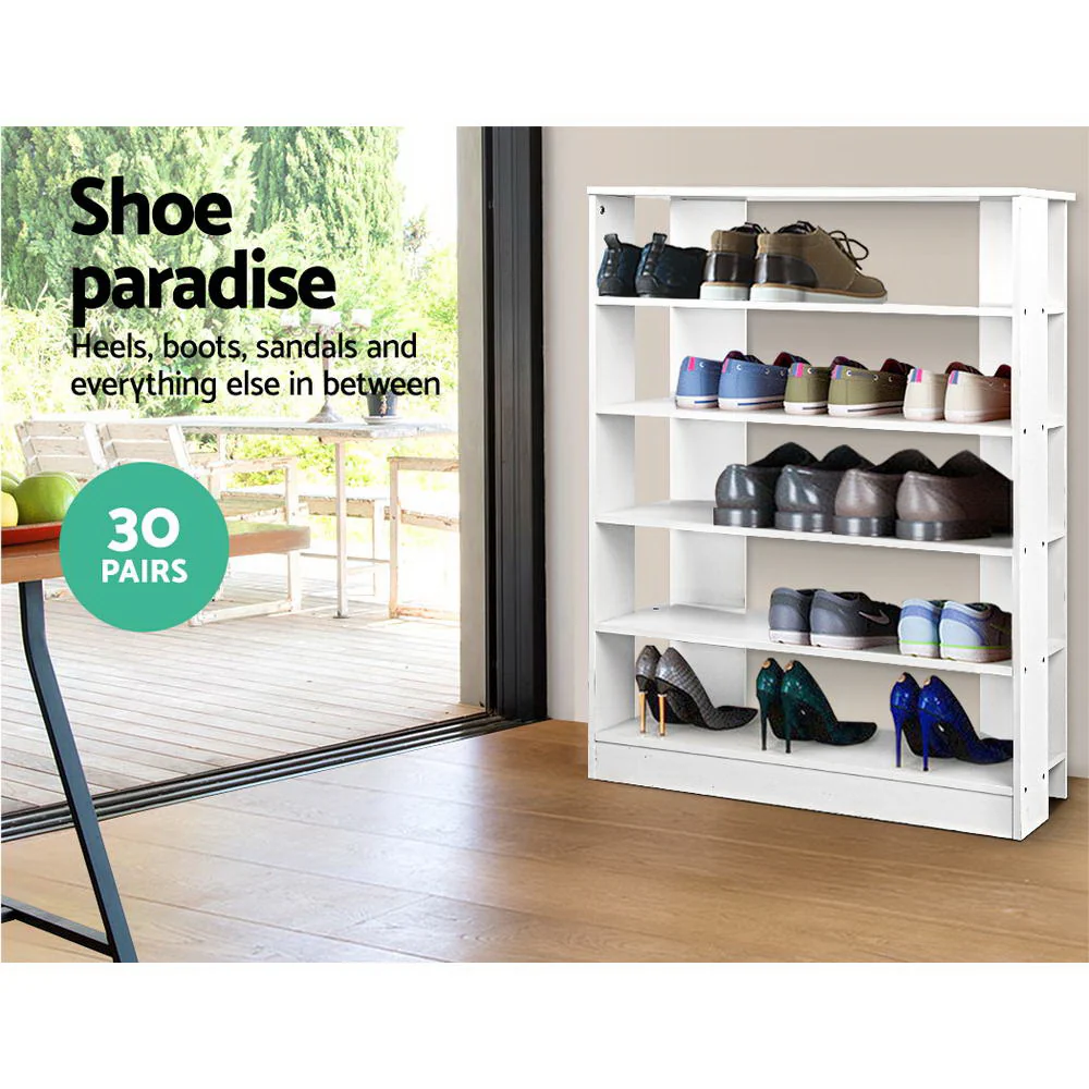 Artiss Shoe Rack Cabinet 30 Pairs 6-Tier Shelf White - Nurns