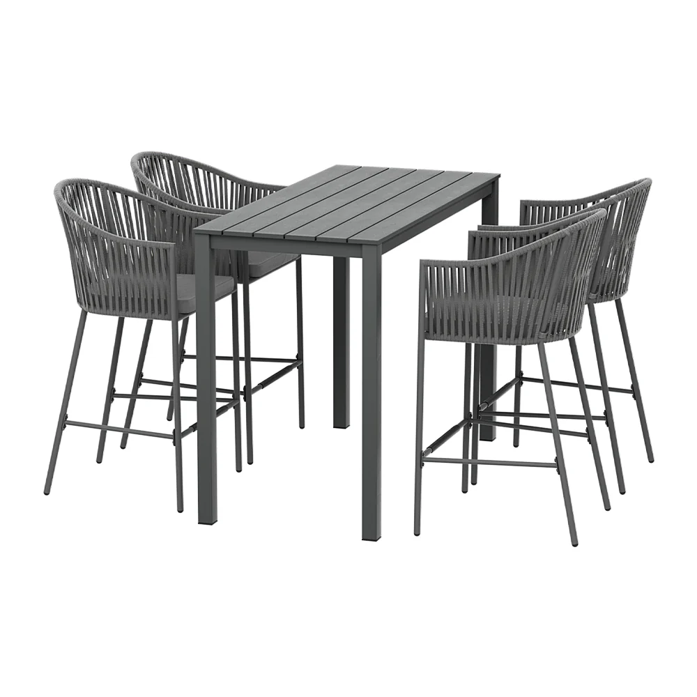 Asher 4-Seater Bar Table Furniture Chairs Table Patio 5-Piece Outdoor Bistro Set - Grey - Nurns