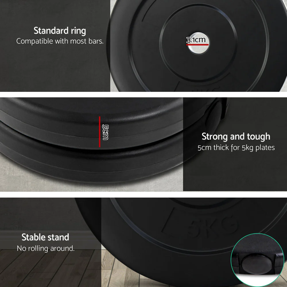 Everfit 18kg Barbell Set Weight Plates Bar Lifting Bench 168cm - Nurns