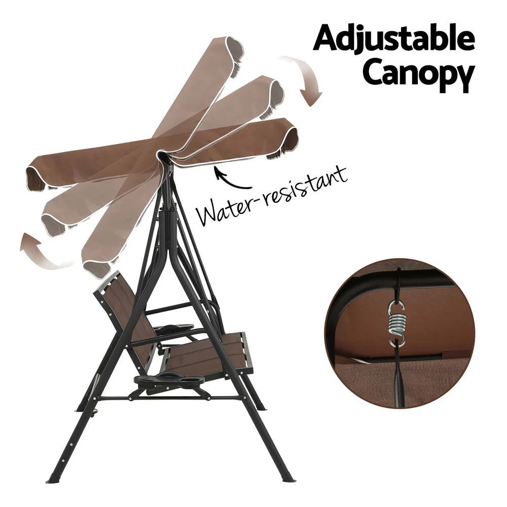 Astride Outdoor Swing Chair Garden Chair Canopy Cup Holder 3 Seater - Brown - Nurns
