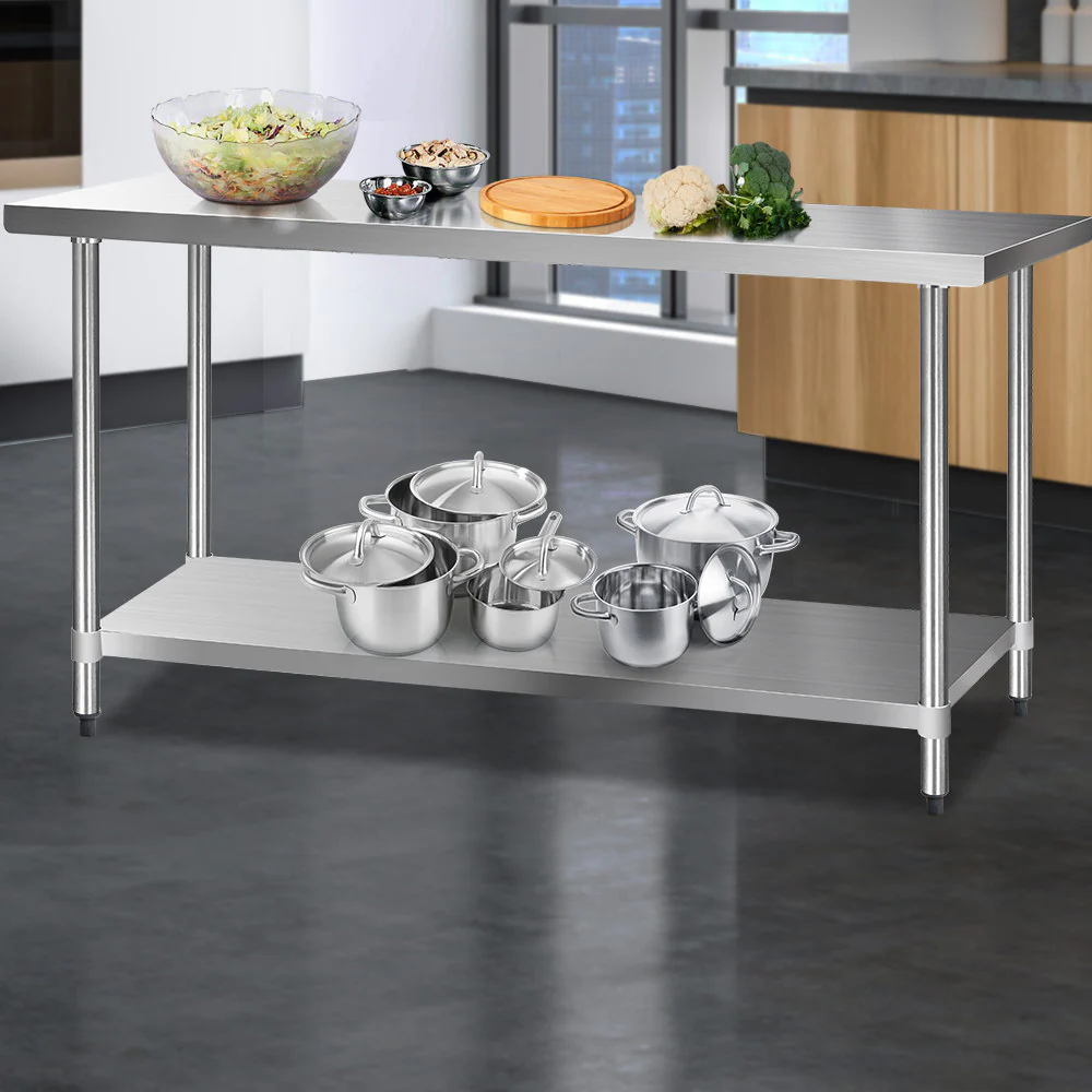 610x1829mm Commercial Stainless Steel Kitchen Bench - Nurns