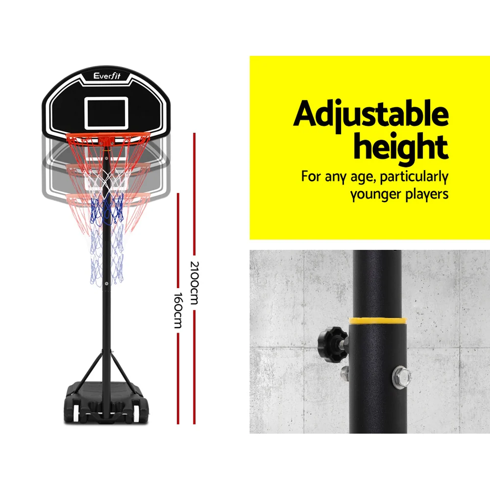 Everfit 2.1M Basketball Hoop Stand System Adjustable Portable Pro Kids Black - Nurns