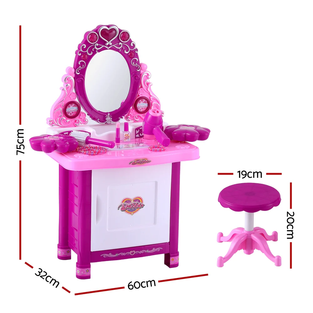 Kids Pretend Makeup Play Set Dressing Table Chair Girls Toys Children - Pink - Nurns