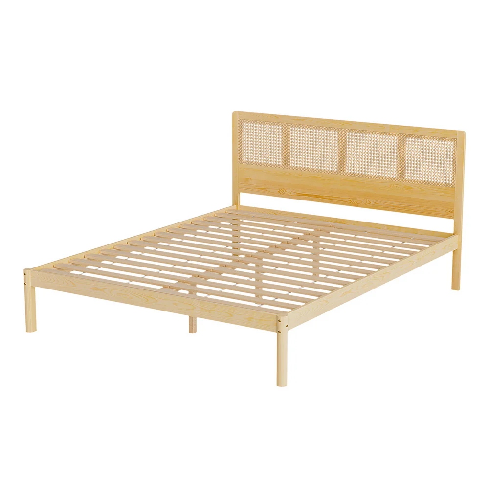 Ella Bed Frame Rattan Wooden - Natural Queen - Nurns