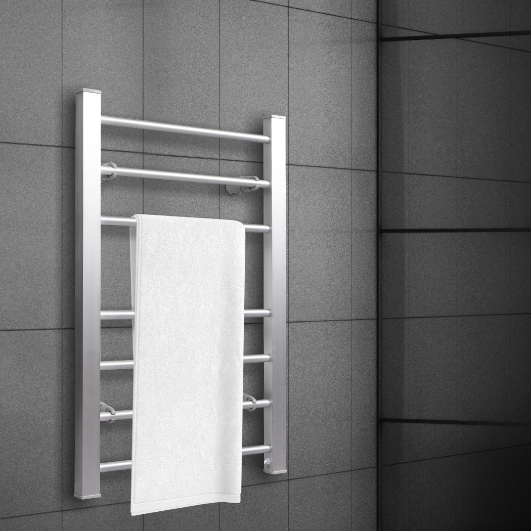 Heated Towel Rail Warmer Rack Wall Mounted - Silver - Nurns