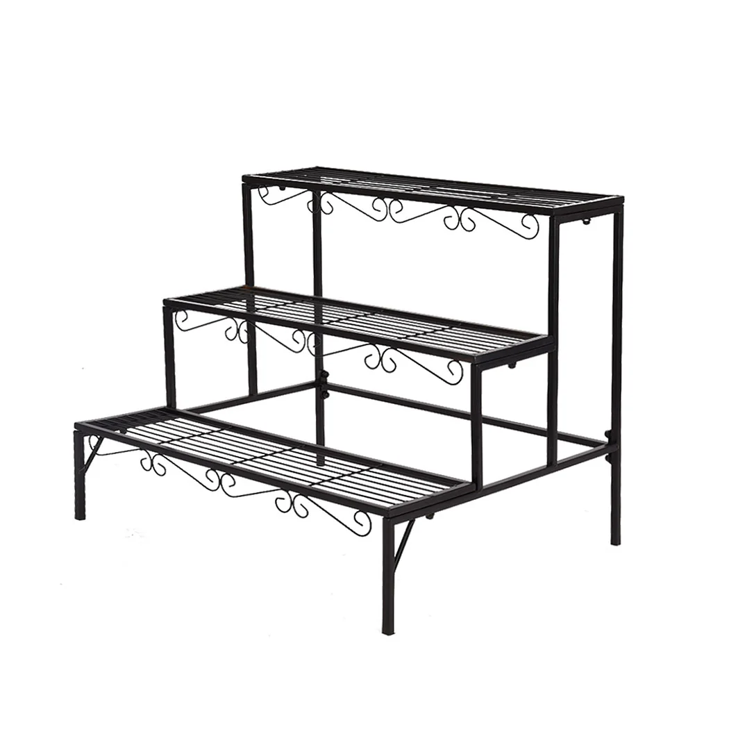 Levede Plant Stand 3 Tier Rectangle Metal Flower Pot Planter Corner Shelf Black - Nurns