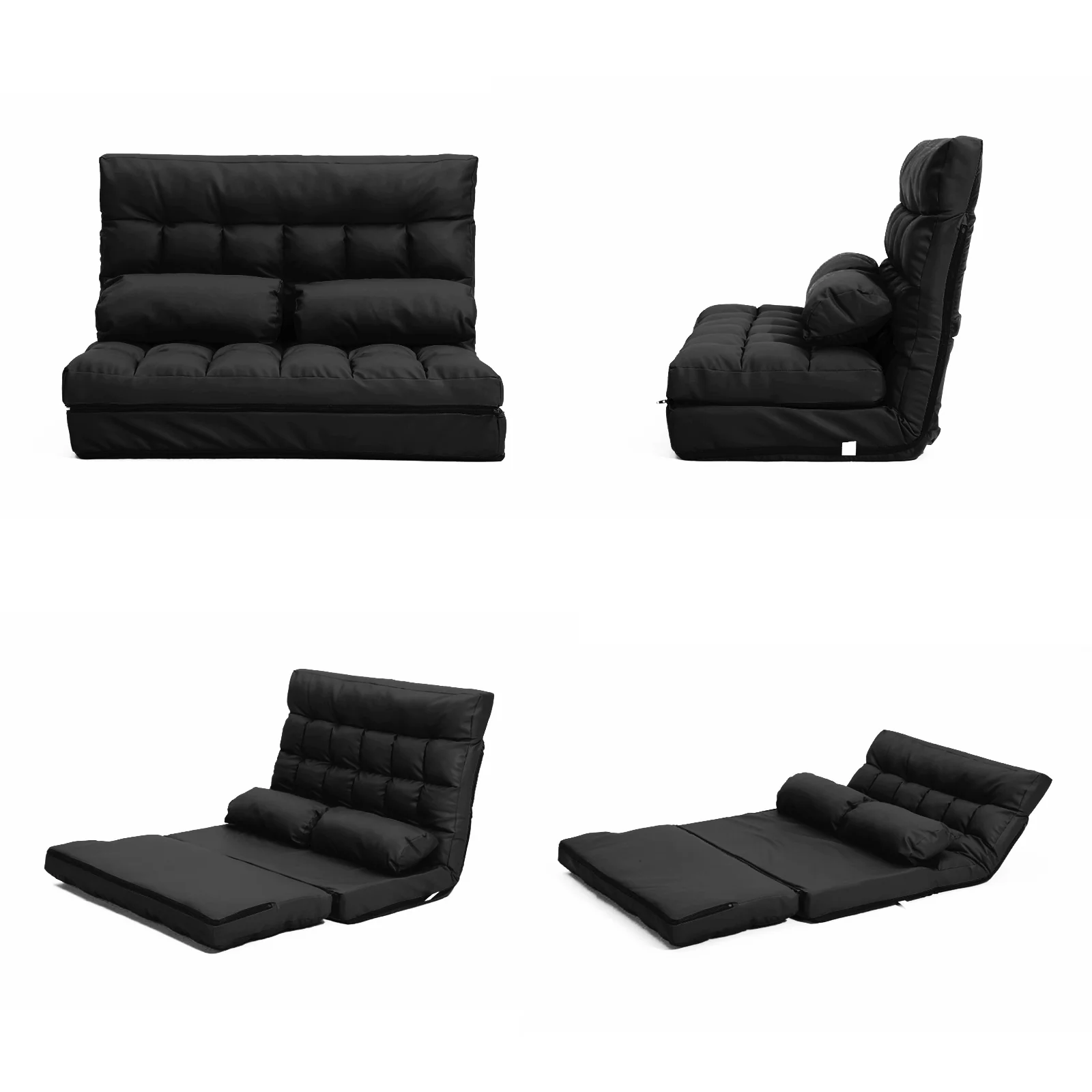 Merryn 2-Seater Lounge Couch Sofa Bed Double Seat Leather - Black - Nurns