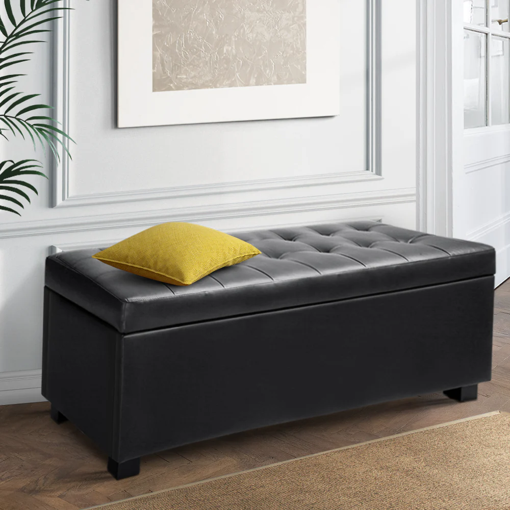 PU Leather Storage Ottoman - Black - Nurns