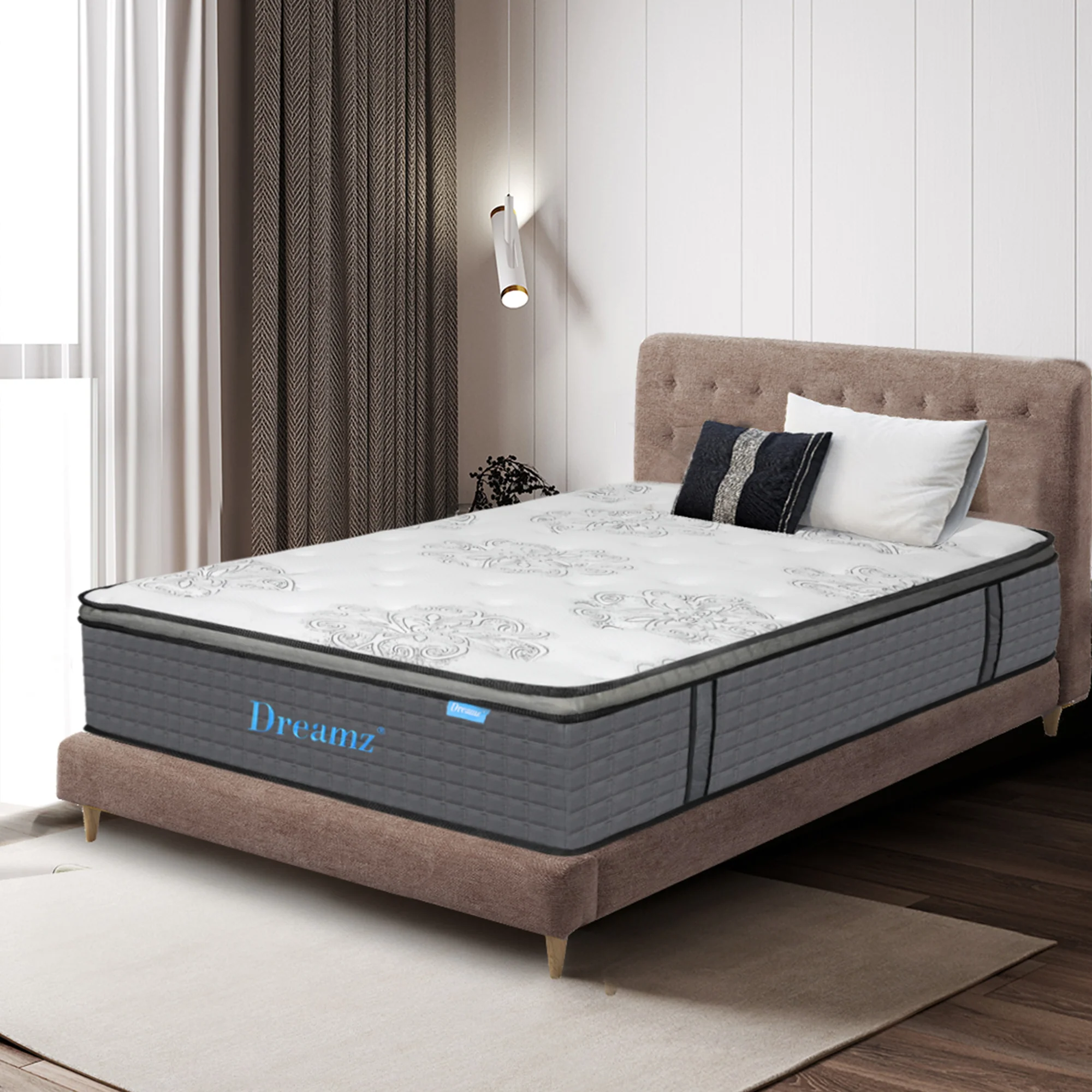Placid Bed & Mattress Package with 35cm Mattress - Black & Wood Double - Nurns